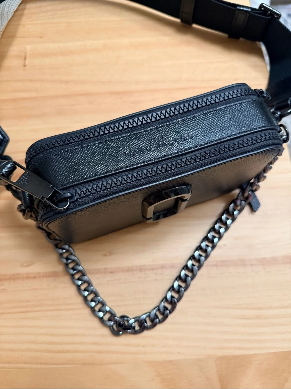 Marc Jacobs Black Leather Chain-Accent Crossbody Camera Bag